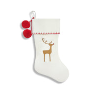 Off-White Cute Reindeer Felt Stocking with Jingle Bell Detail